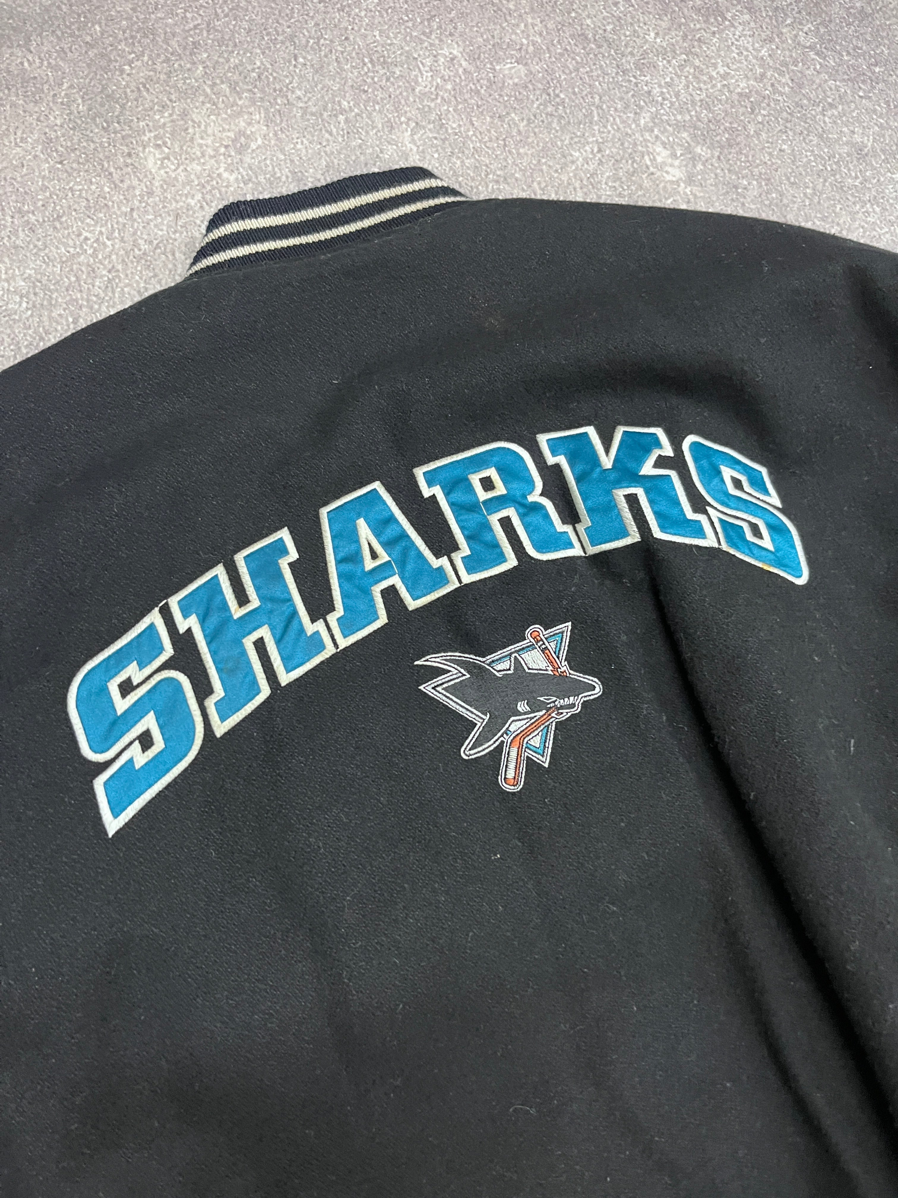 Vintage Sharks Varsity Jacket Black // Medium - RHAGHOUSE VINTAGE