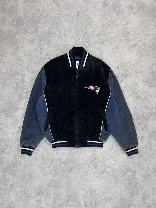 Vintage NFL Patriots Varsity Jacket Leather Black // Medium - RHAGHOUSE VINTAGE