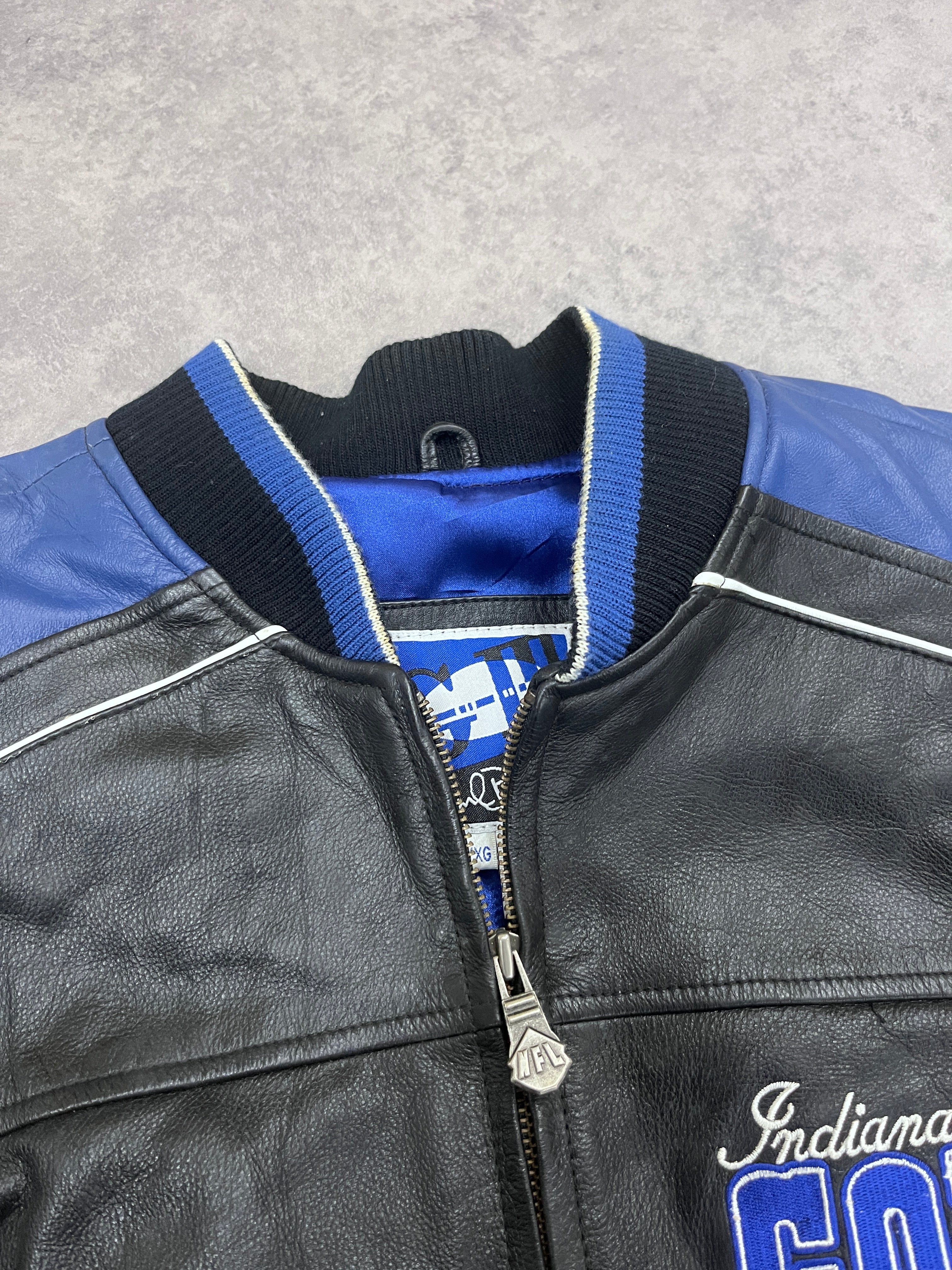 Vintage Colts Varsity Jacket Leather Blue // Large - RHAGHOUSE VINTAGE
