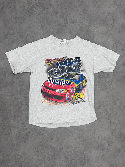 Vintage "Runni'n Wild" Racing T Shirt White // Medium