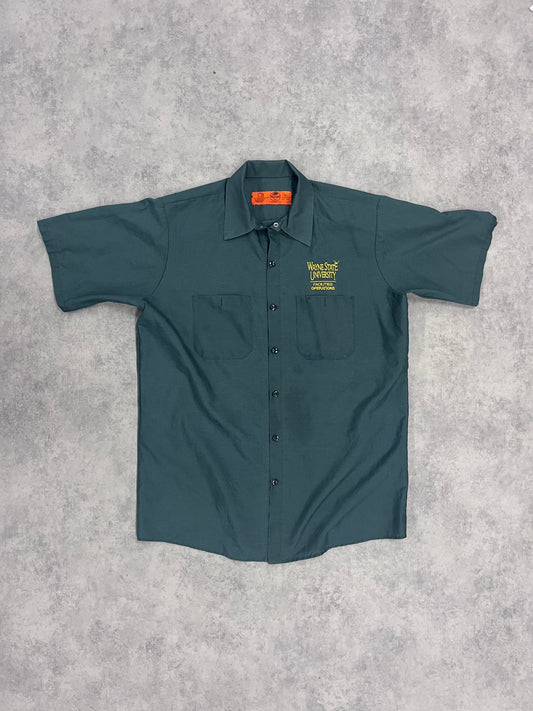 Vintage "Wayne State Uni" Workwear Shirt Green // Large