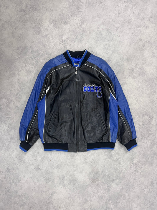 Vintage Colts Varsity Jacket Leather Blue // Large - RHAGHOUSE VINTAGE