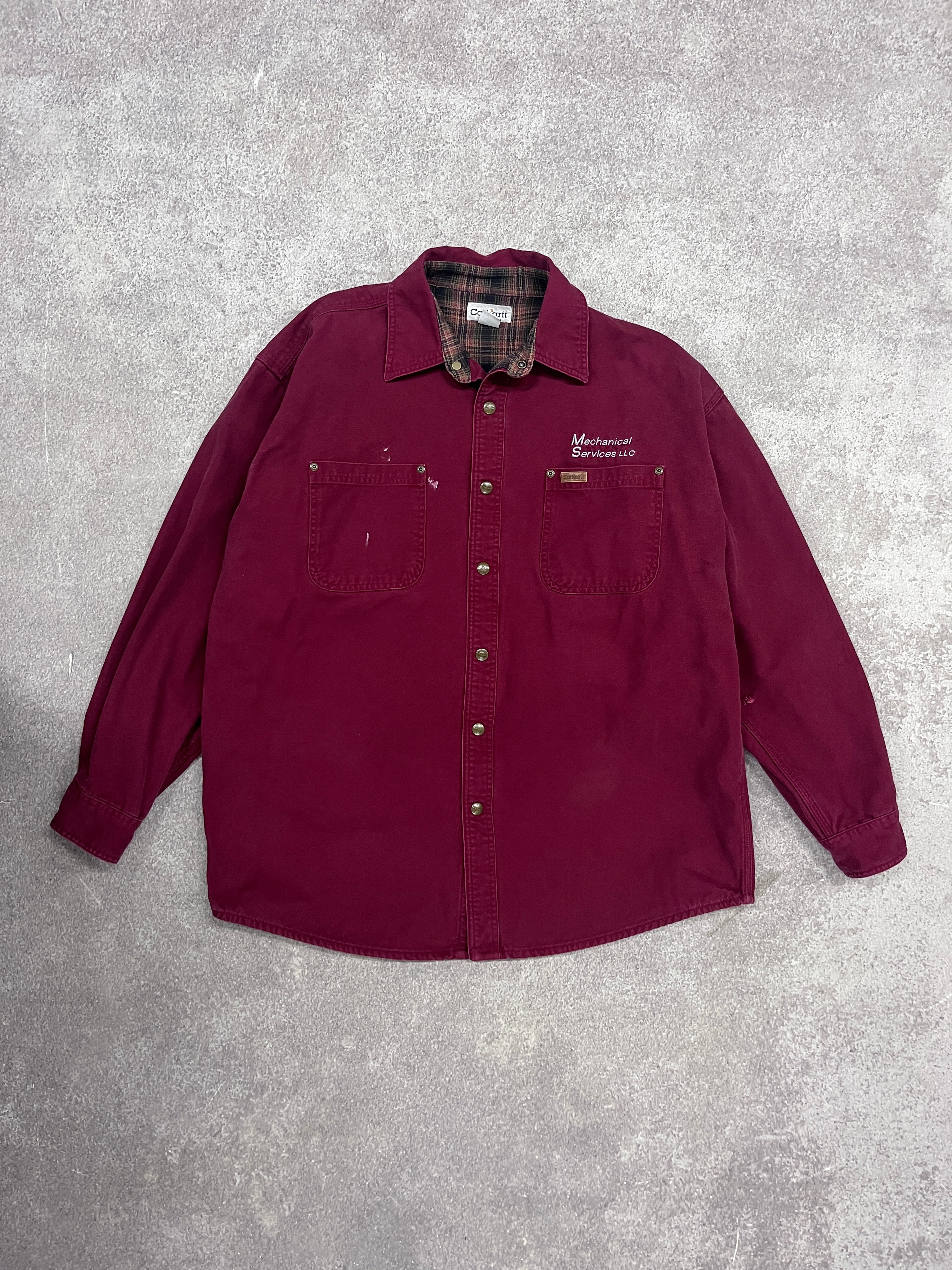 Vintage Carhartt Workwear „Mechanical Services“ Shirt Red // Large - RHAGHOUSE VINTAGE