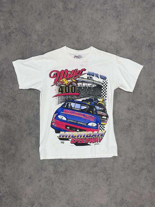 Vintage "Miller" Racing T Shirt White // Small