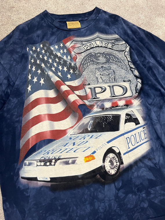 Vintage Police TShirt Blue Tie Dye // 2X-Large - RHAGHOUSE VINTAGE