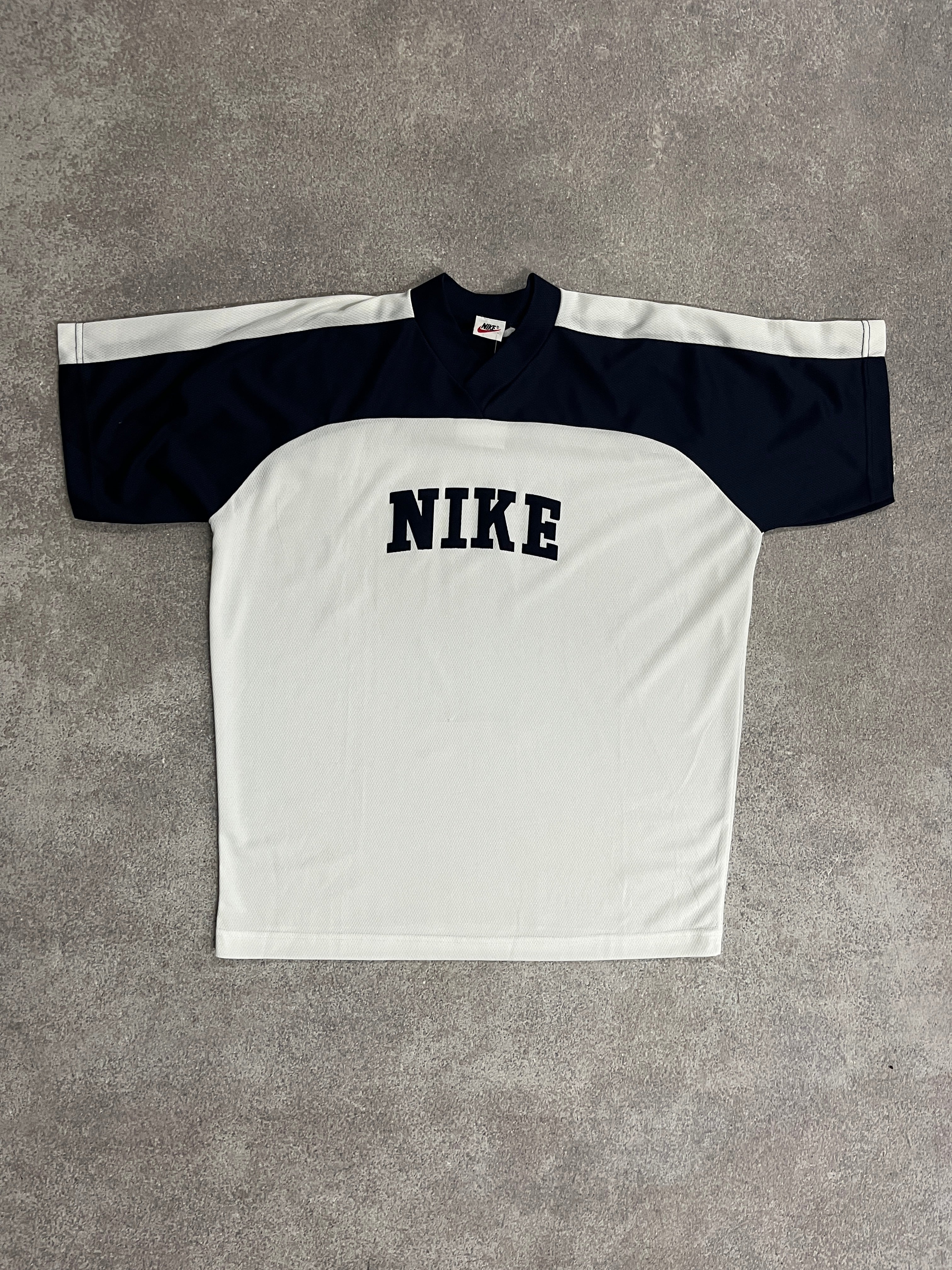 Vintage Nike Jersey TShirt White/Blue // Medium - RHAGHOUSE VINTAGE