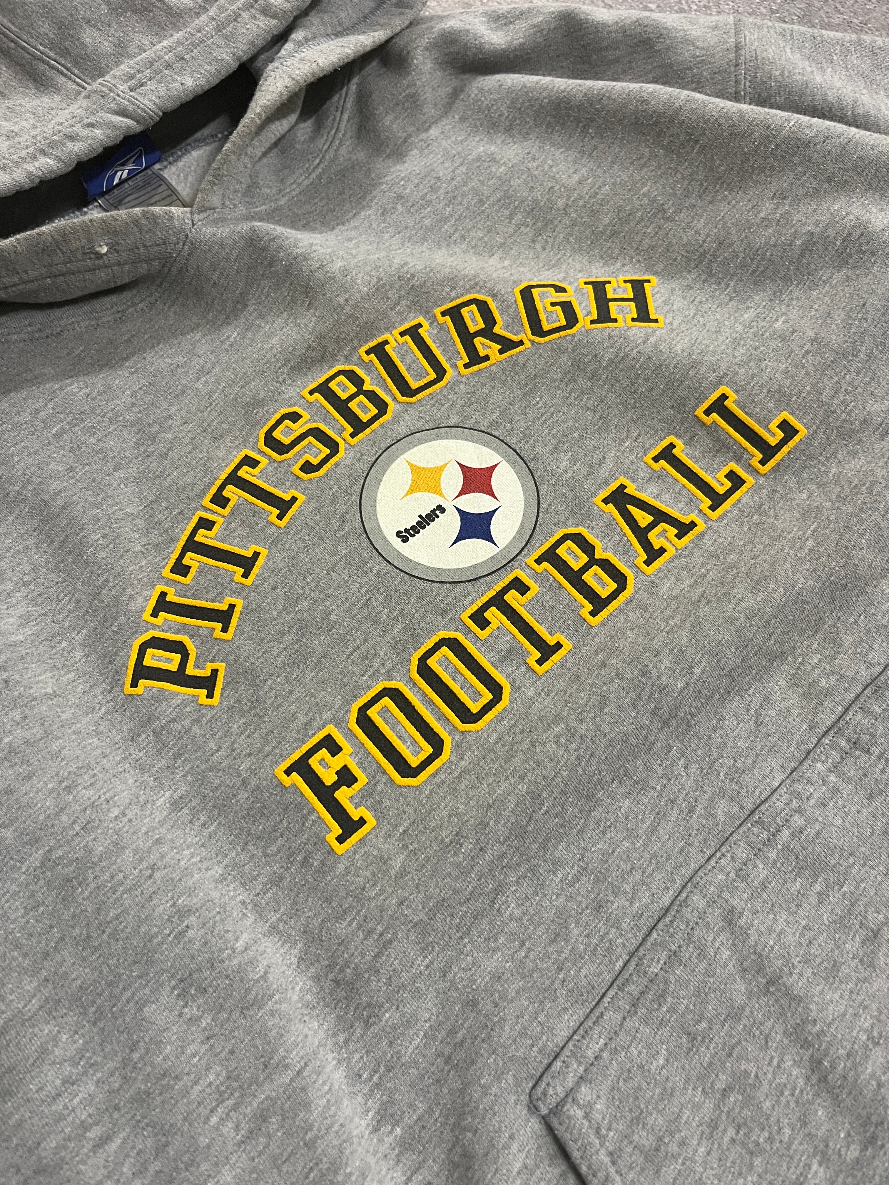 Vintage Pittsburgh Football Hoodie Grey // X-Large - RHAGHOUSE VINTAGE