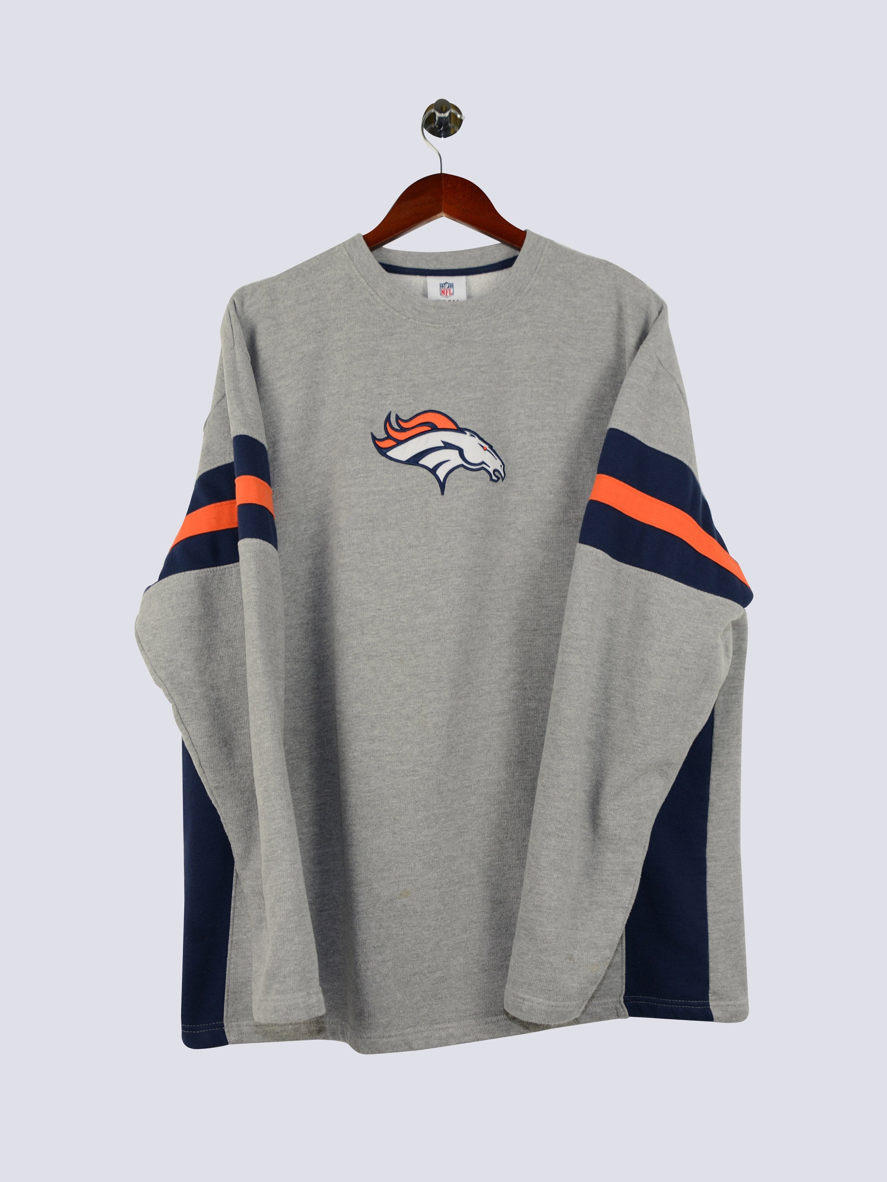 NFL Denver Broncos Embroidered Logo Sweatshirt Grey // Large - RHAGHOUSE VINTAGE