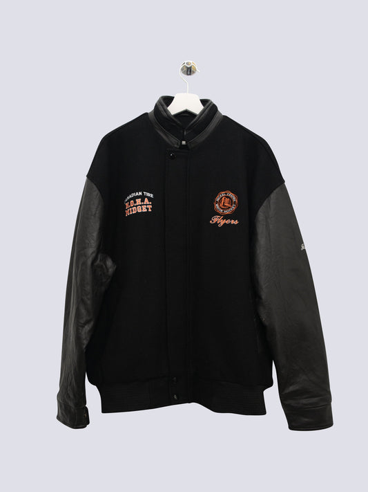 USA Leather College Varsity Jacket Black // Large - RHAGHOUSE VINTAGE