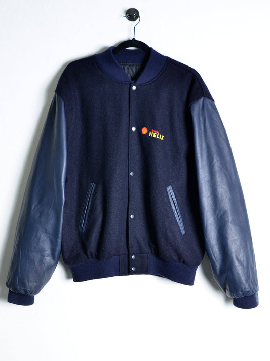 USA Leather College Varsity "Shell Helix" Jacket Blue // Medium - RHAGHOUSE VINTAGE