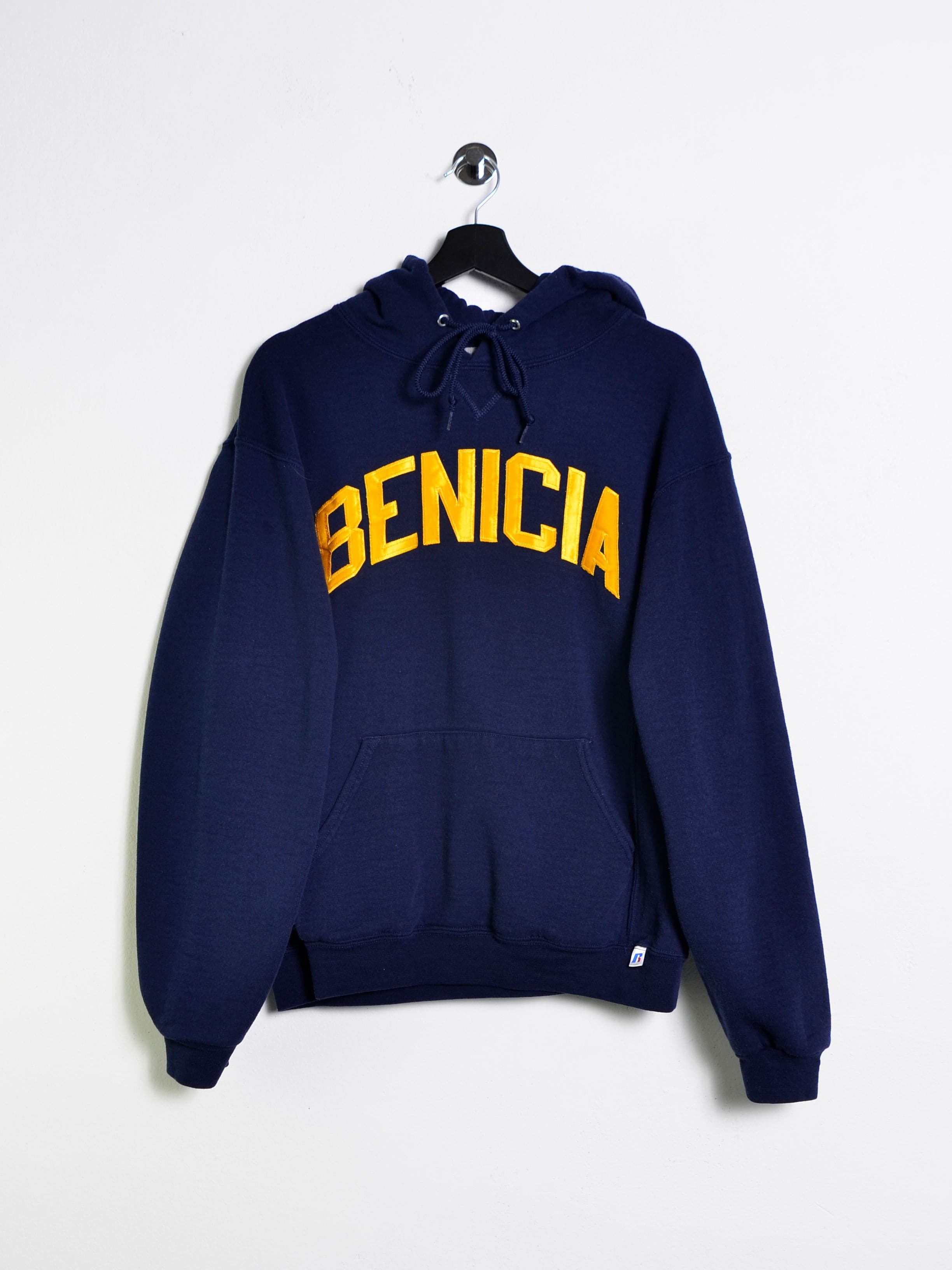Benicia College Spellout Hoodie Blue // Small - RHAGHOUSE VINTAGE