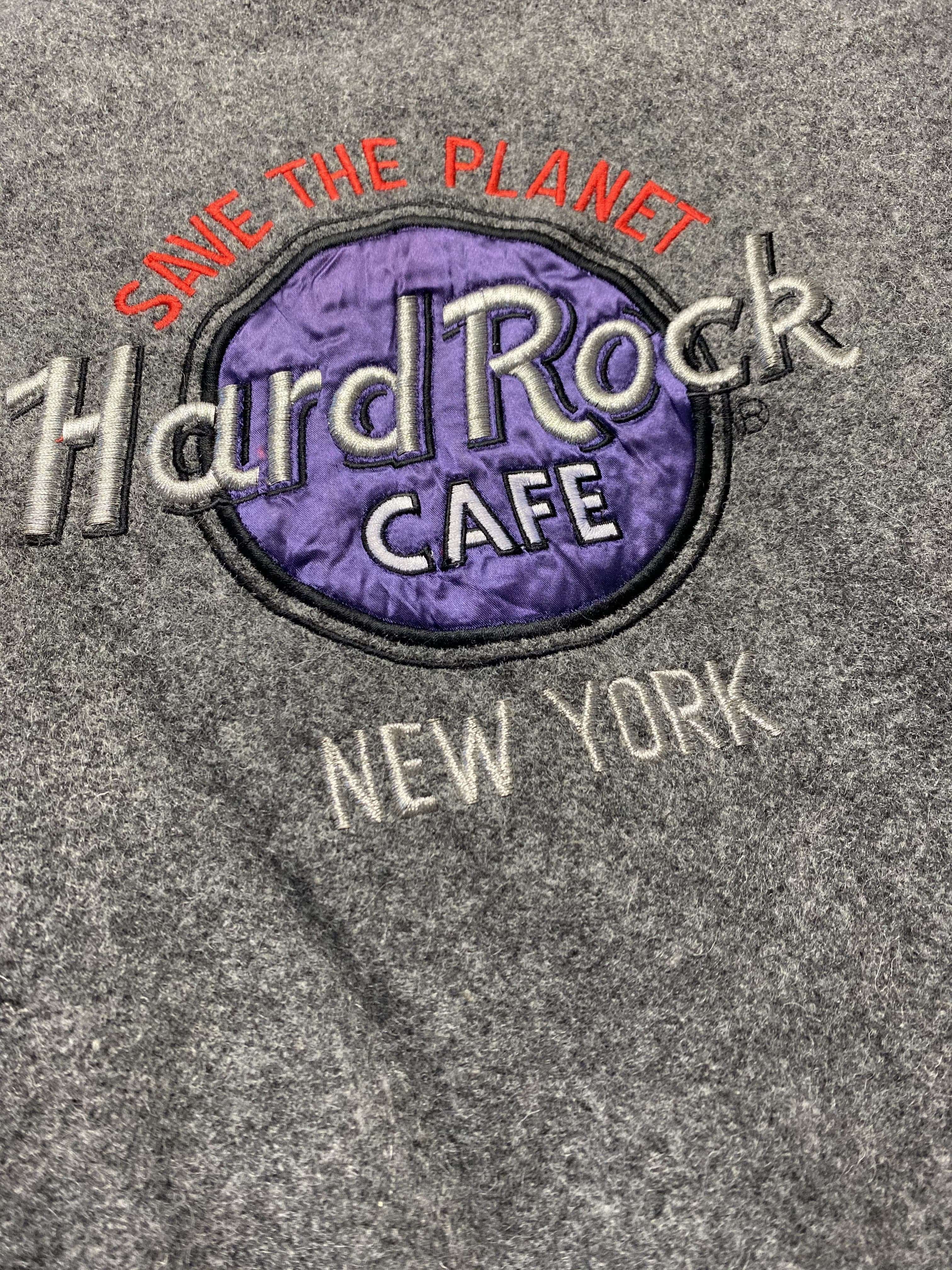 Hard Rock Cafe Leather Varsity Jacket Grey // Small - RHAGHOUSE VINTAGE