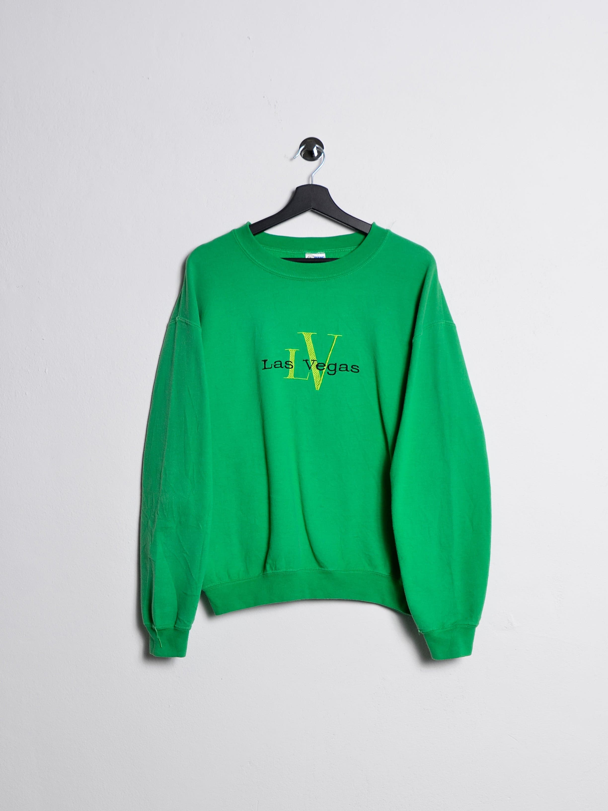 Las Vegas Embroidered Logo Sweatshirt Green // Small - RHAGHOUSE VINTAGE
