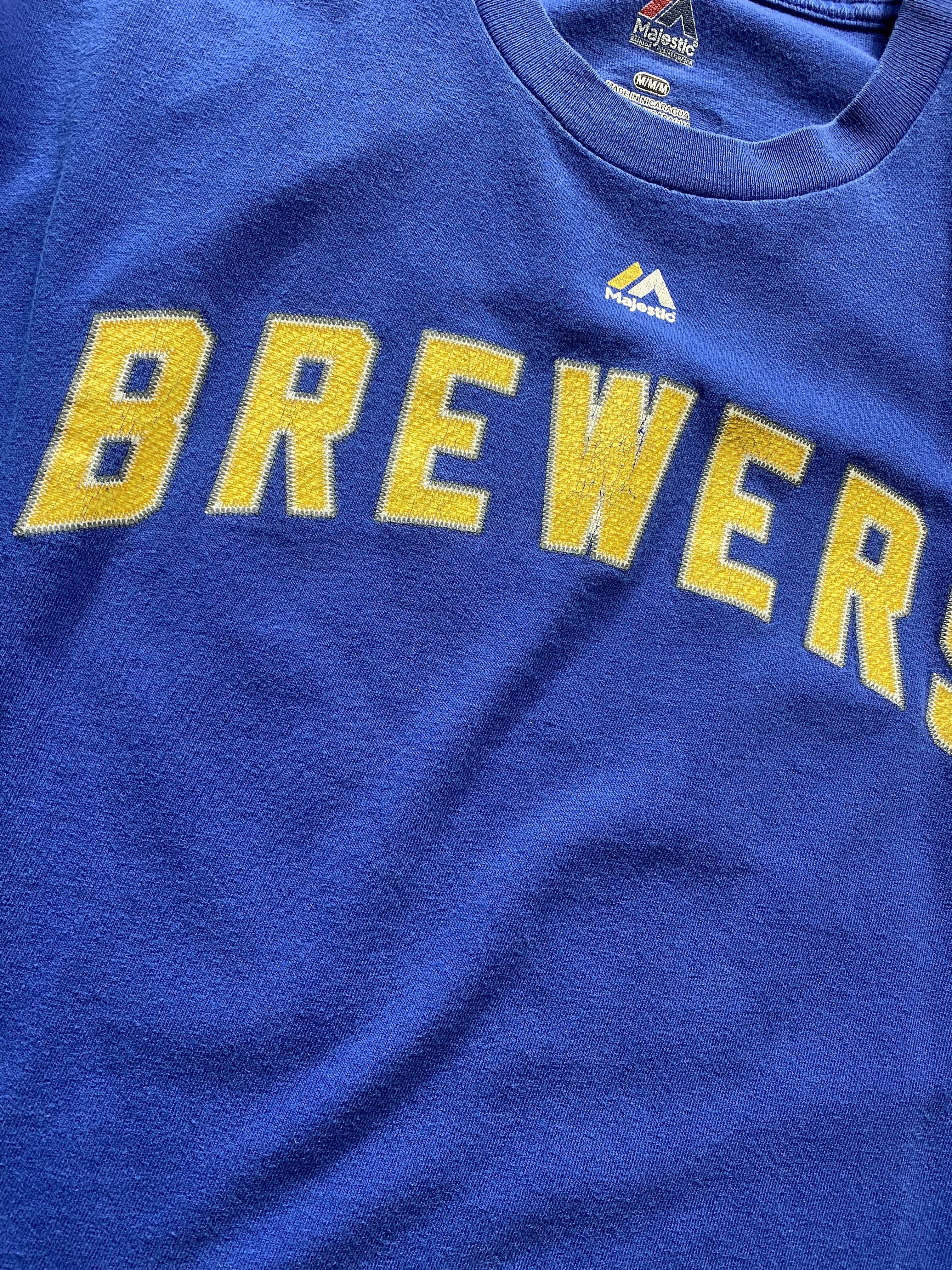 Vintage Majestic Brewers Shirt Blue // X-Small - RHAGHOUSE VINTAGE