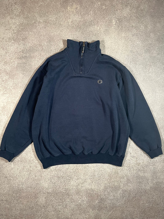 Vintage Champion Half Zip Sweatshirt Navy // Medium - RHAGHOUSE VINTAGE