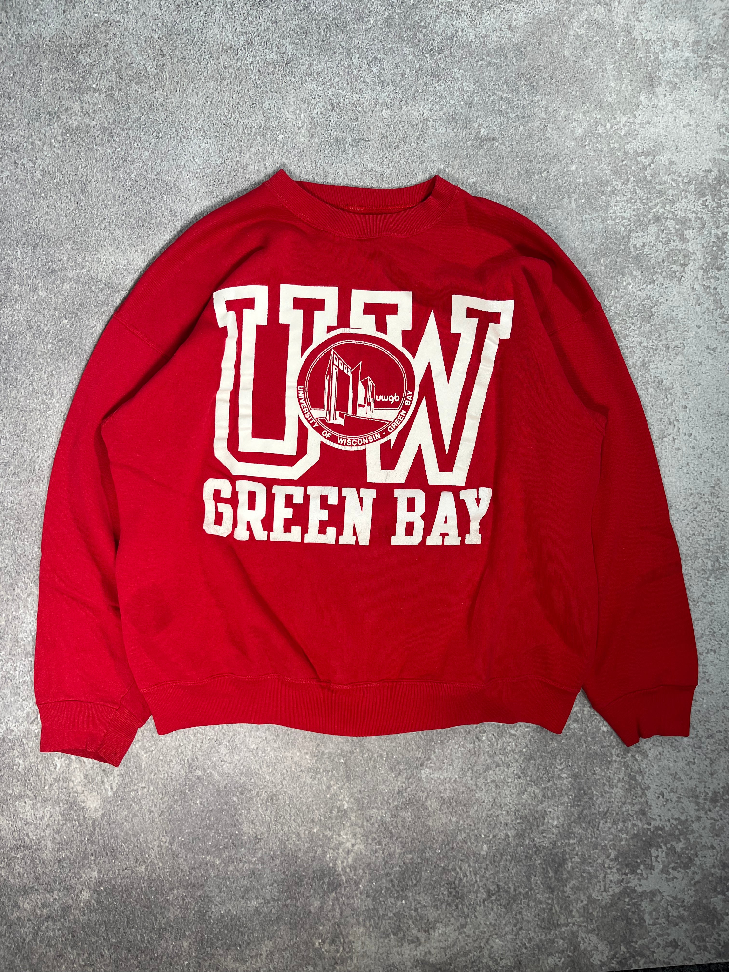 University of Wisconsin Big Logo Sweatshirt Red // Medium - RHAGHOUSE VINTAGE